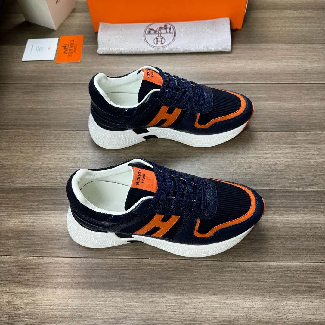 [HERMES] Hermès men's shoes 💰520💰 - High-end quality original order - Upper: 🔝 tumbled calfskin, high mercerized striped fabric, sewn brand H totem - Lining: water-dyed cowhide - Outsole: ultra-light T men's shoes 💰U foam rubber; two-color molded outsole - Super high quality control, fine workmanship: highlighted (high-end, luxury, grade) -Size :38-44, (45, customized)